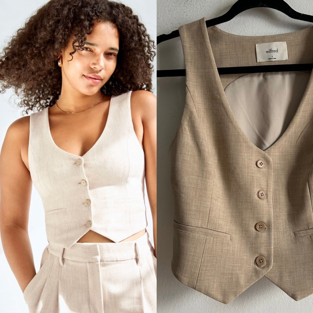 Aritzia Wilfred Sz 2 Desire Tan Tailored Neutral Minimalist Vest